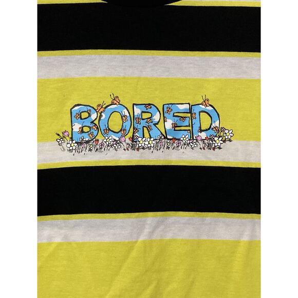 Bored Teenager T Shirt Small Black Yellow White Striped Floral Butterflies - Picture 2 of 5